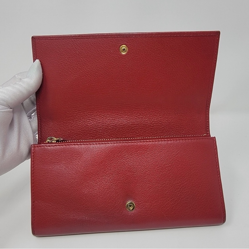 Saint Laurent Red Leather Long Wallet with Embossed YSL Logo with COA - Picture 3 of 8